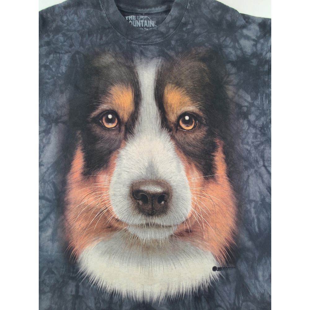 The Mountain Australian Shepherd Dog Face T-Shirt Mens Medium Black Tie Dye